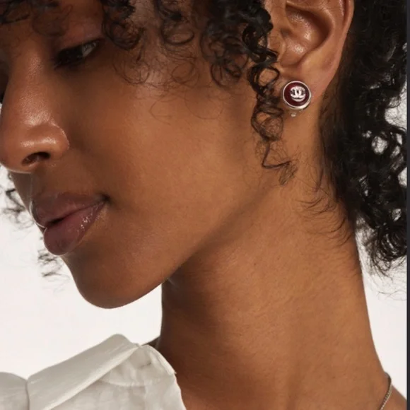 Chanel Silver and Red Gripoix Clip Earrings
